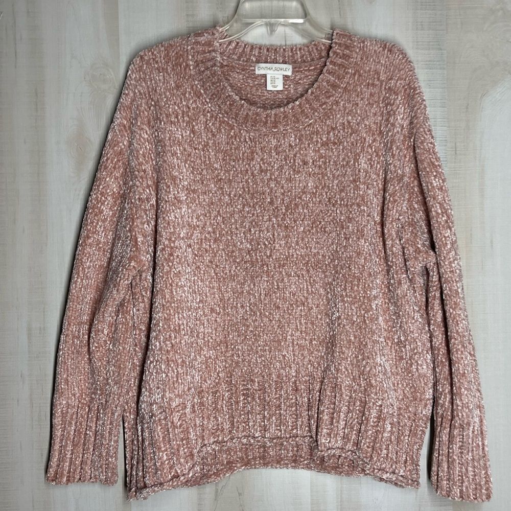 Cynthia Rowley pink long sleeve crew neck chenille sweater, size XL